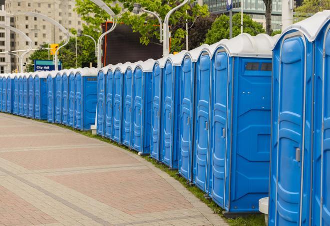 hygienic portable restrooms lined up at a beach party, ensuring guests have access to the necessary facilities while enjoying the sun and sand in Caseyville